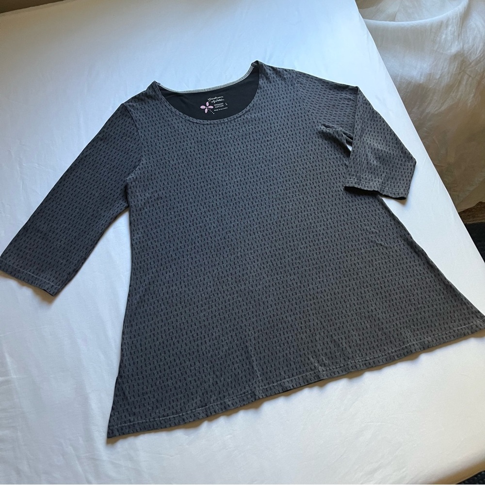 GUDRUN SJODEN grey knit organic cotton boat scoop neck long sleeve tunic top